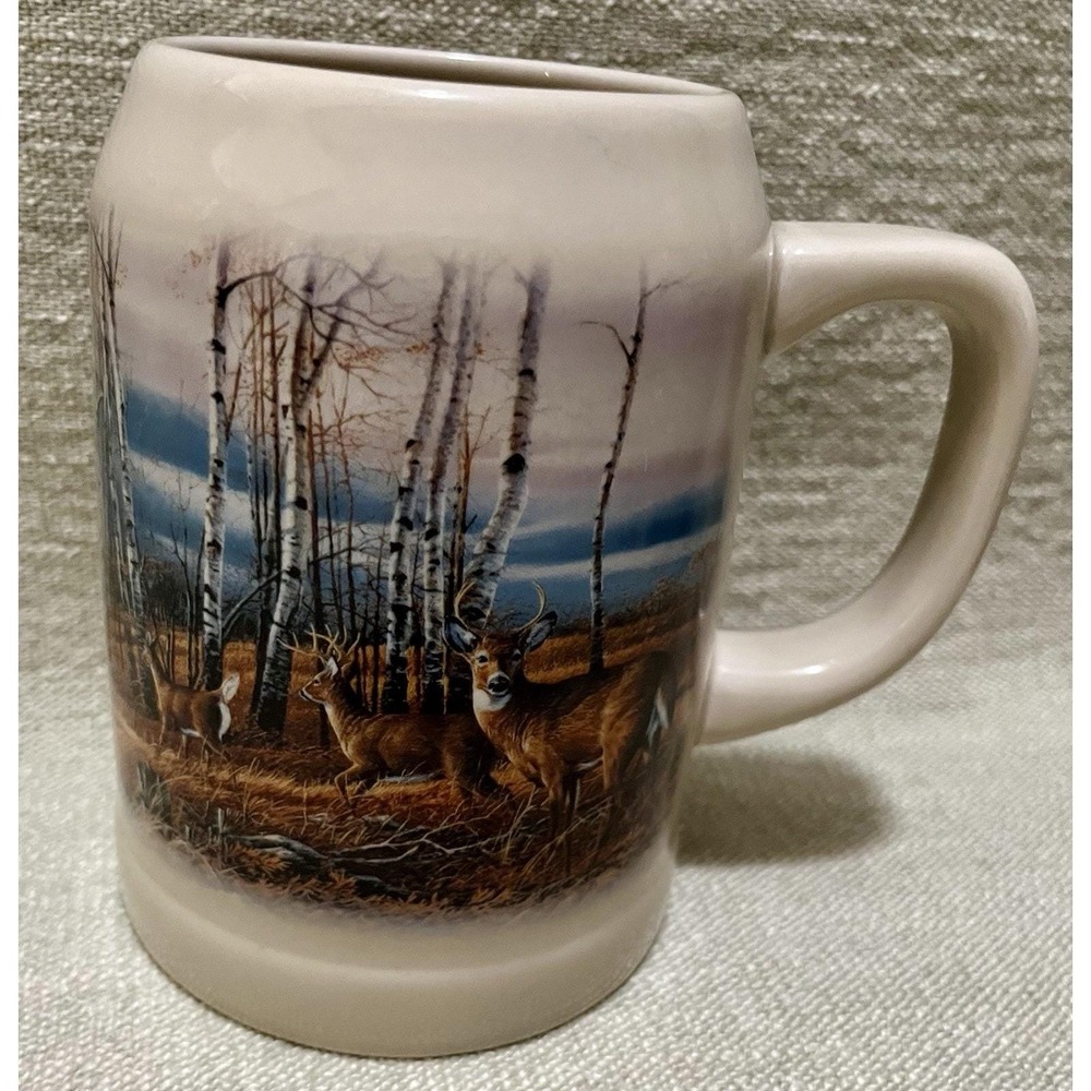 2001 Terry Redlin Whitetail Buck Deer The Birch Line Beer Mug Hadley Collection